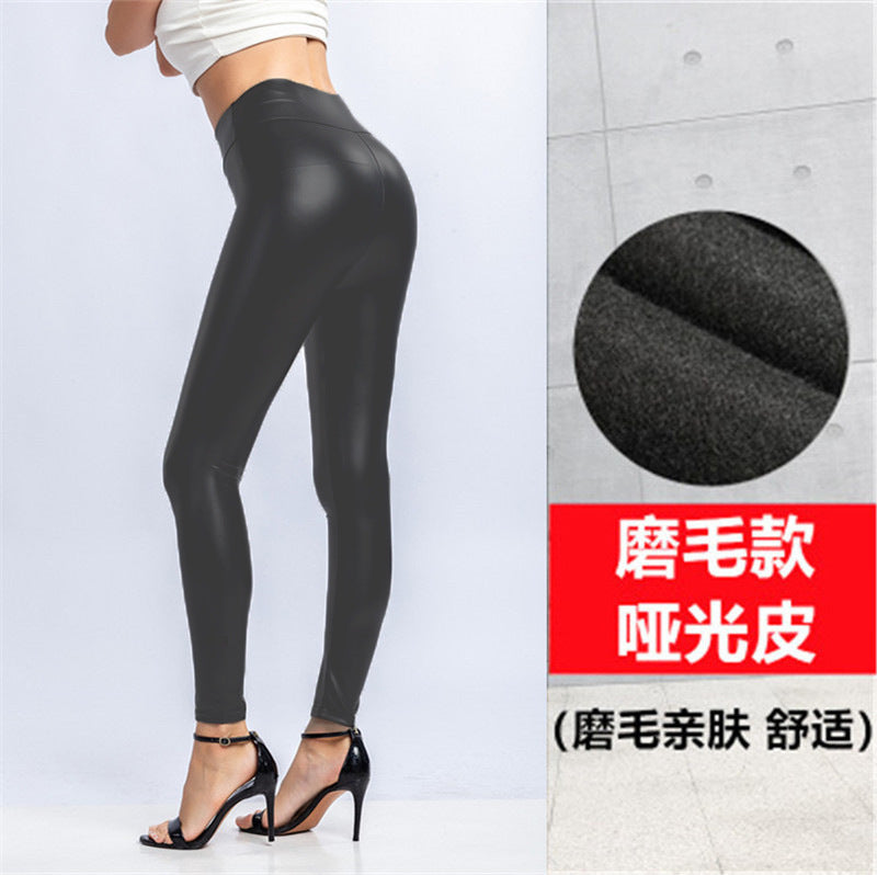Wholesale PU Leather Pants for Autumn and Winter, High Waist, Large Size, Elastic, Slim Fit, Show off, Small Leg Bottom Pants